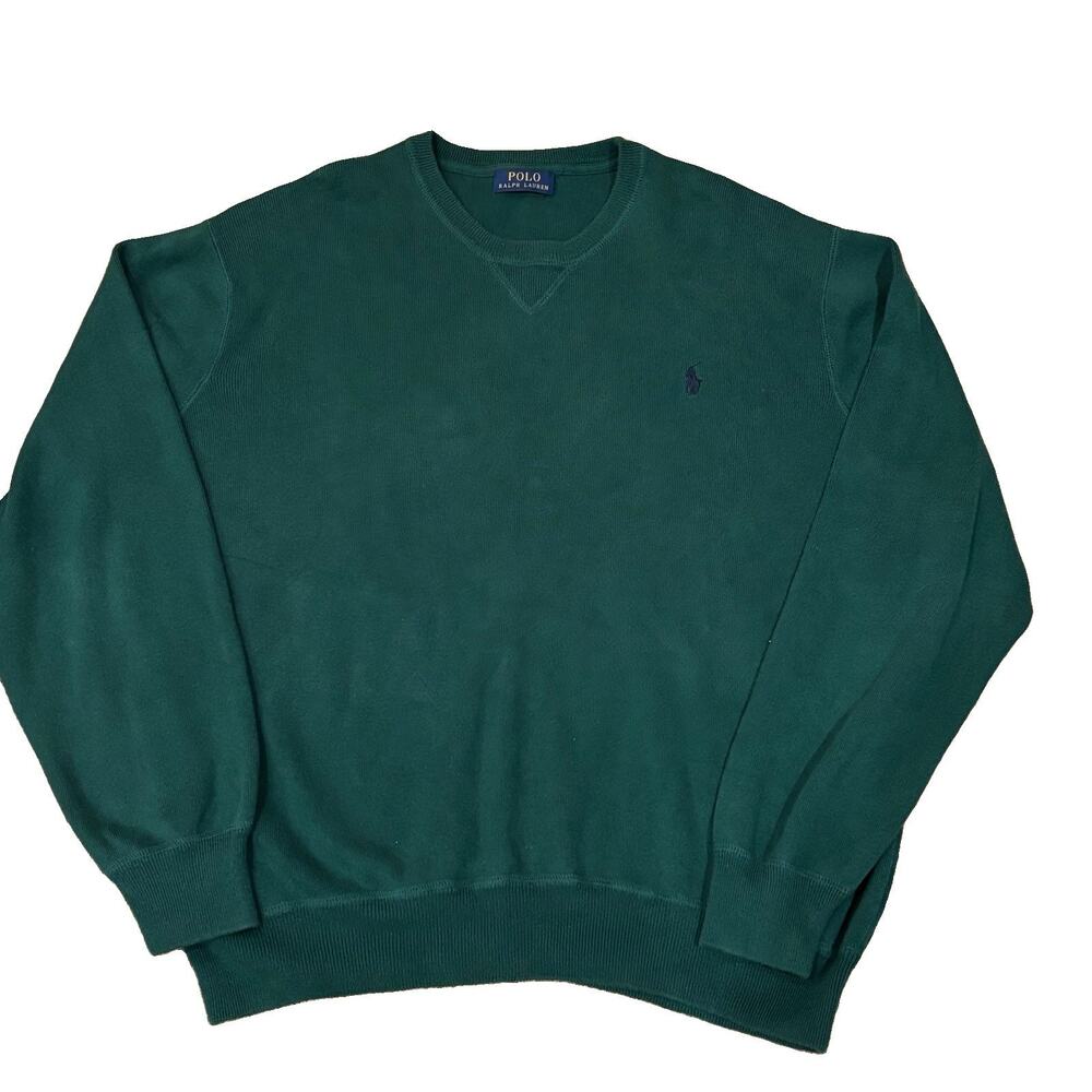 Polo Ralph Lauren Estate Rib Cotton Sweater XXL Hunter Green Crew Neck Pullover*